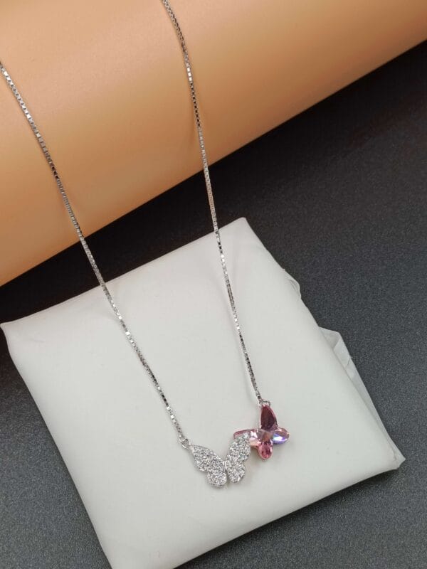 Elegant Butterfly Chain with Pink Gemstone