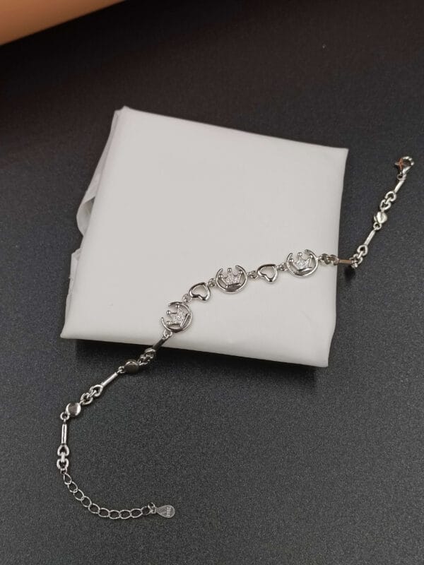 Delicate Silver Crown and Heart Bracelet