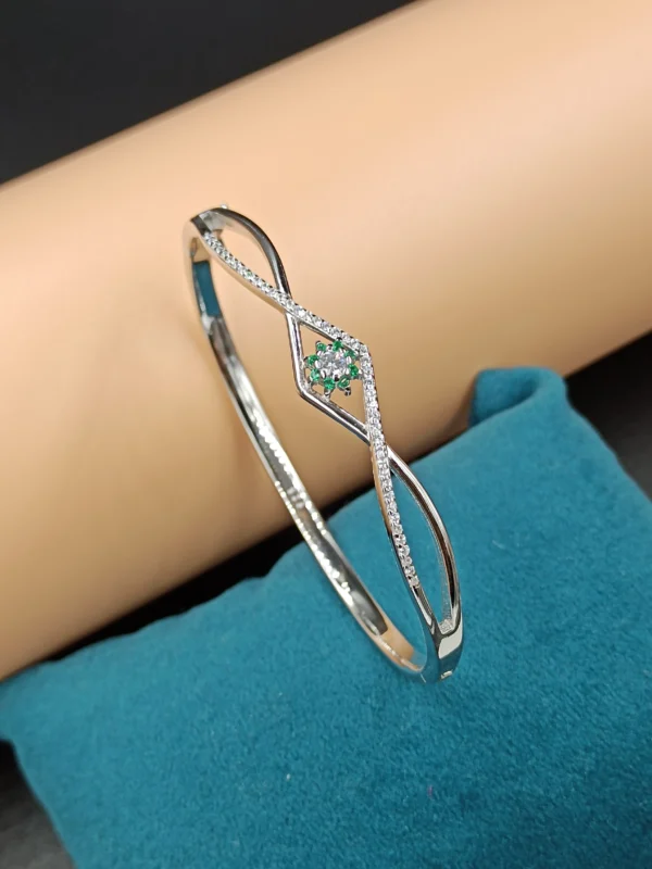 Elegant Silver Kada with Green Gem