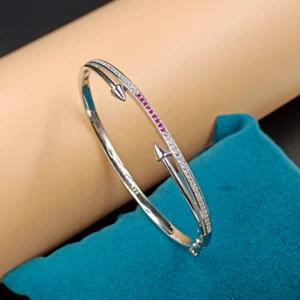 Stunning Silver Kada with Pink Gems