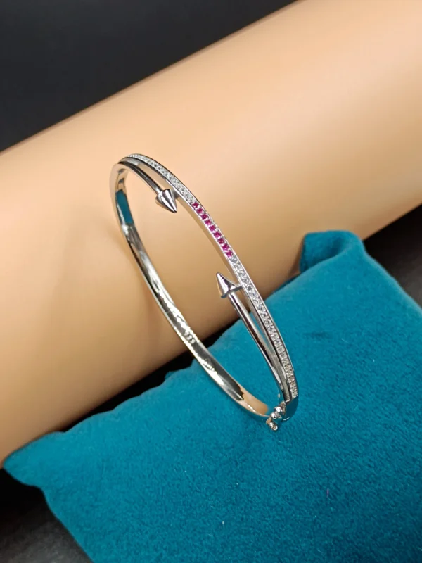 Stunning Silver Kada with Pink Gems