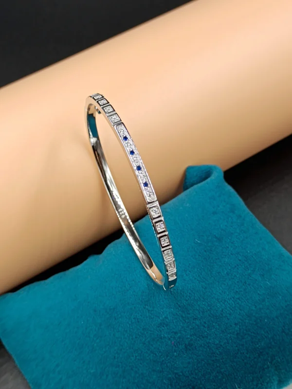 Elegant Silver Kada with Blue Gem