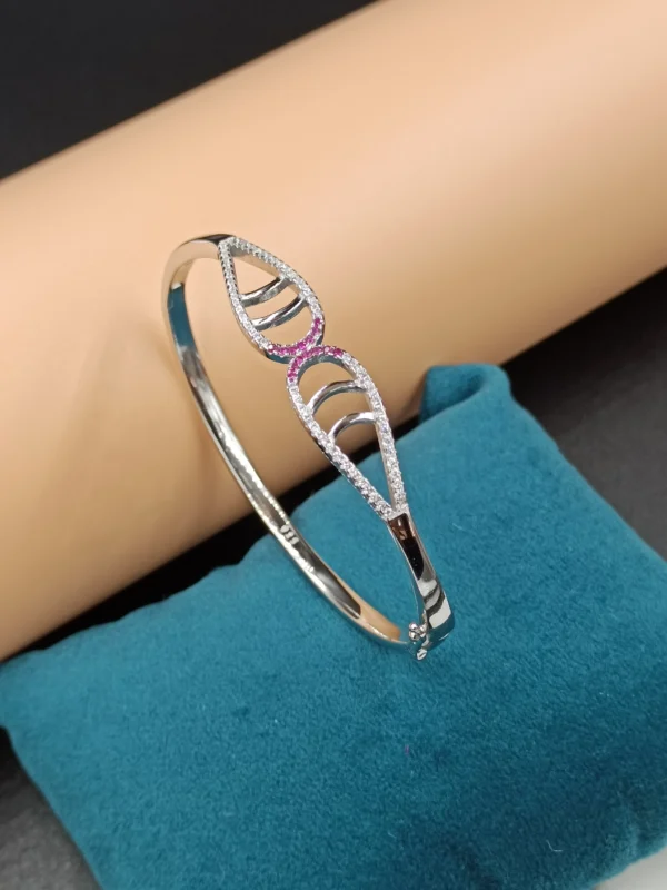 Pink Swirl Silver Kada for Women