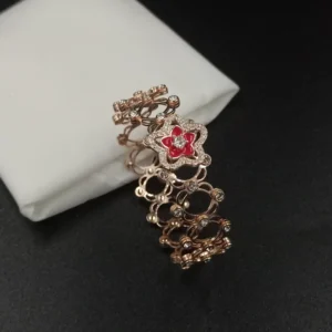 Adjustable Silver Kada with Rose Gold Floral