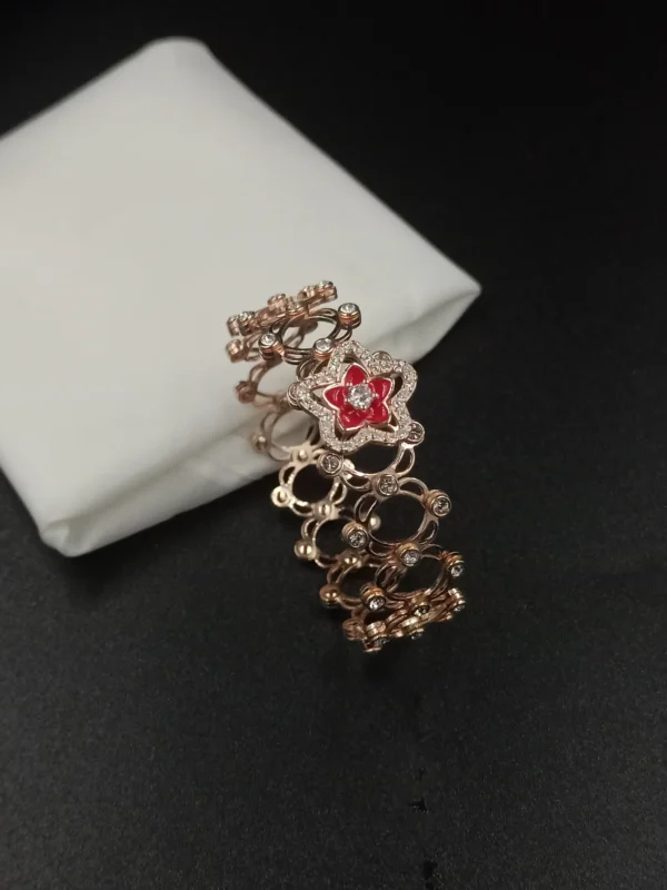 Adjustable Silver Kada with Rose Gold Floral