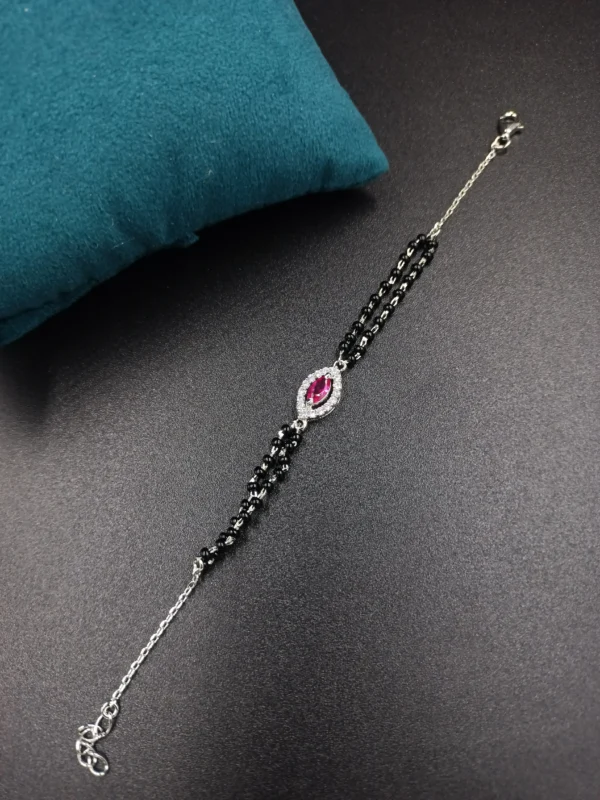 Silver Mangalsutra Bracelet with Pink Charm