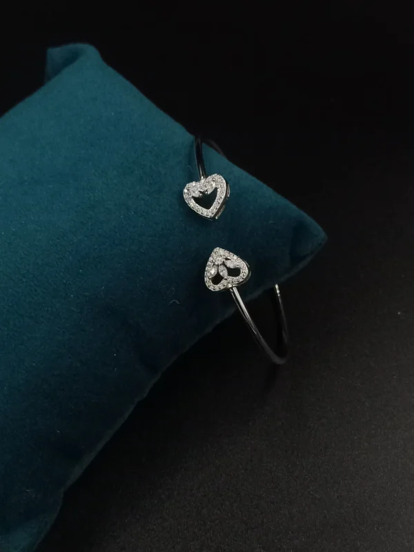 Ladies Silver Kada with Heart Zircon Design