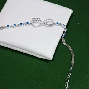 Evil Eye Silver Bracelet with Dual Heart