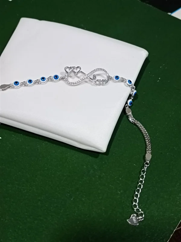 Evil Eye Silver Bracelet with Dual Heart