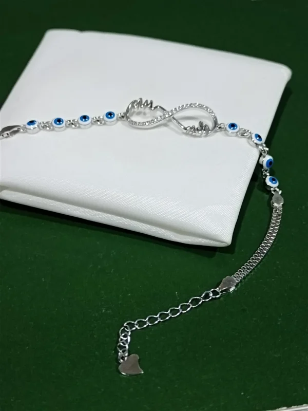 Evil Eye Silver Bracelet with Heart Charm Style