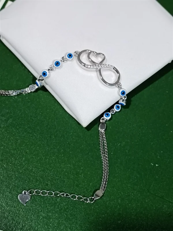 Evil Eye Silver Bracelet with Heart Charm Style