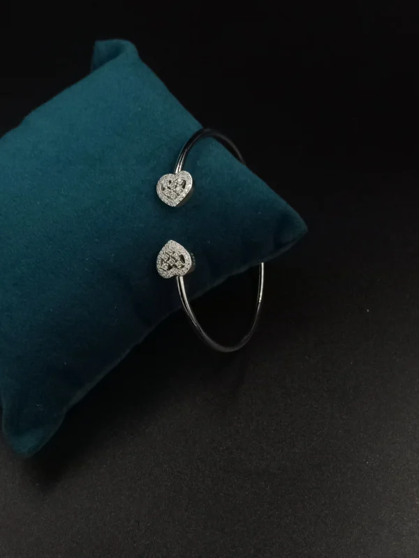 Silver Kada with Heart Stone Design
