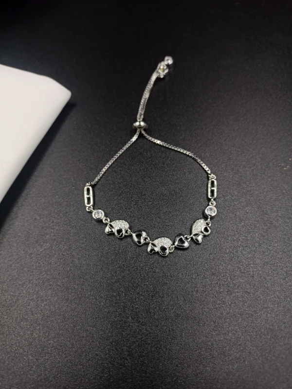 Adjustable Silver Bracelet with Heart CZ Charms