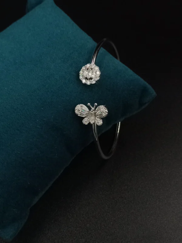 Silver Kada with Butterfly & Floral Charm
