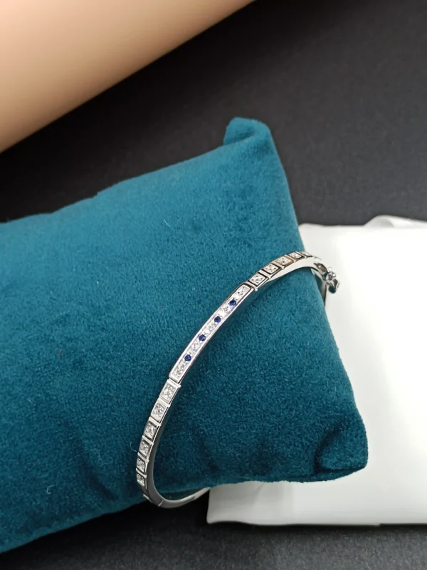 Elegant Silver Kada with Blue Gem