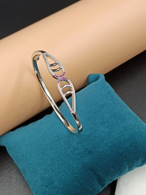 Pink Swirl Silver Kada for Women