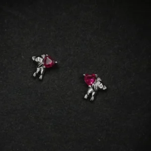 Piglet Heart Stud Silver Earrings for Women