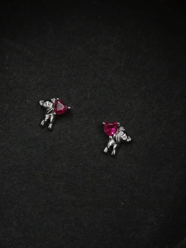 Piglet Heart Stud Silver Earrings for Women