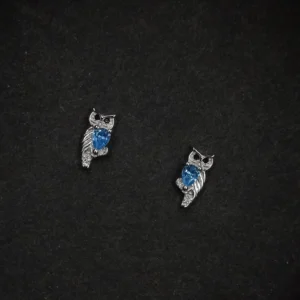 Blue Owl Shaped Stud Silver Earrings for Women