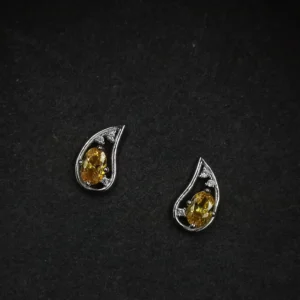 Yellow Teardrop Stud Silver Earrings for Women