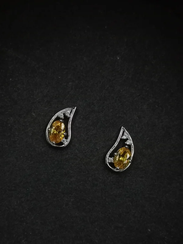 Yellow Teardrop Stud Silver Earrings for Women