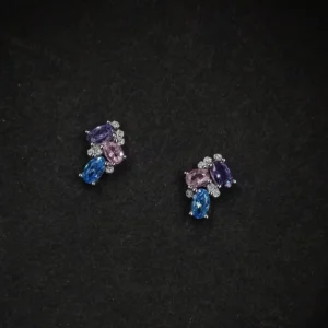 Colorful Crystal Stud Silver Earrings for Women