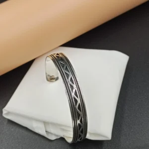 Men’s Silver Kada with Tribal Pattern Design