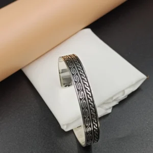 Men’s Silver Kada with Greek Key Pattern