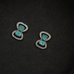 Turquoise Bow Stud Silver Earrings for Women
