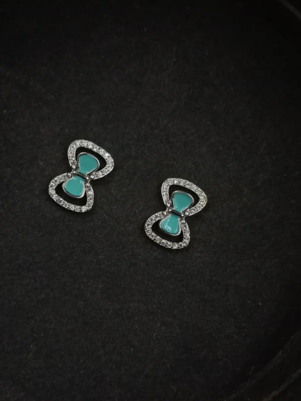 Turquoise Bow Stud Silver Earrings for Women
