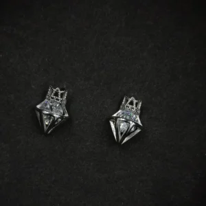 Crown Design Diamond Stud Silver Earrings