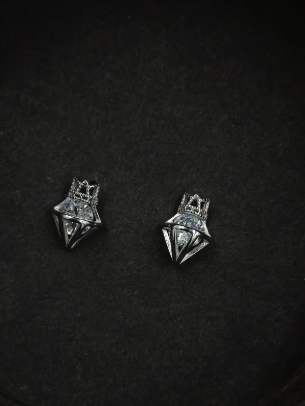 Crown Design Diamond Stud Silver Earrings