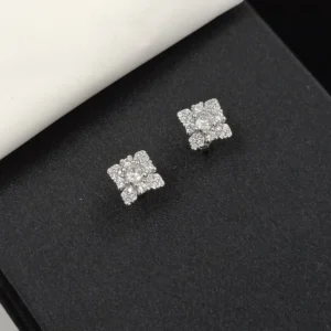 Floral Diamond Stud Silver Earrings for Women