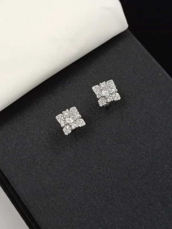 Floral Diamond Stud Silver Earrings for Women