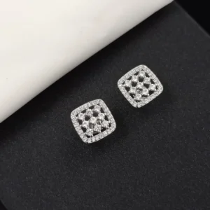 Elegant Silver Earrings with Square Diamonds