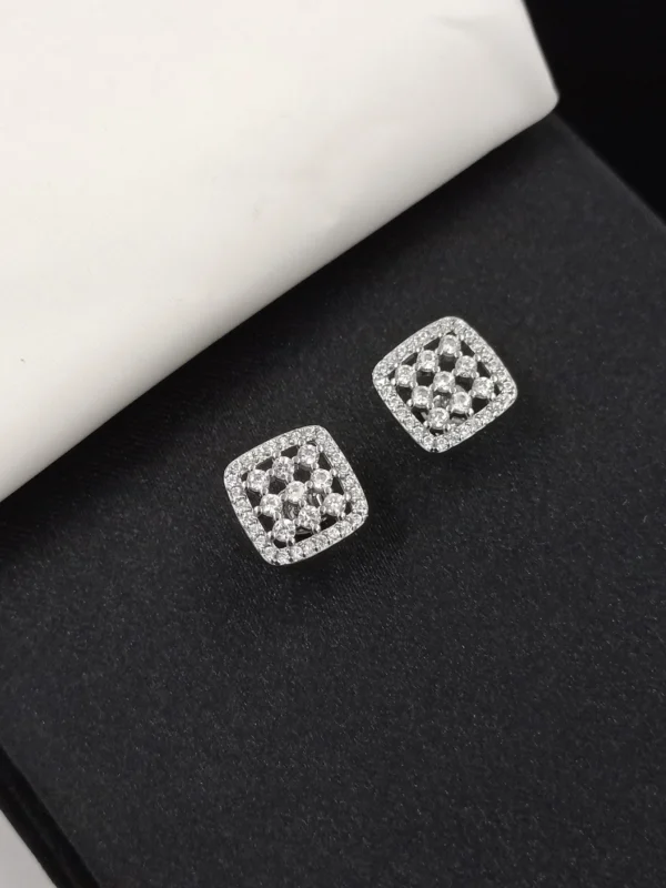 Elegant Silver Earrings with Square Diamonds