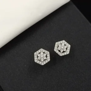 Hexagon Stud Silver Earrings for Women