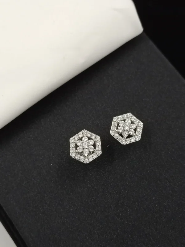 Hexagon Stud Silver Earrings for Women