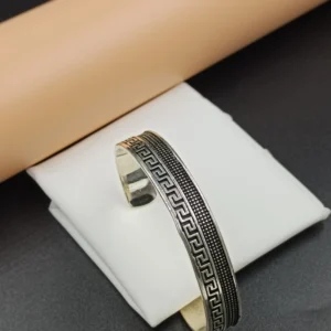 Men’s Silver Kada with Greek Pattern Design
