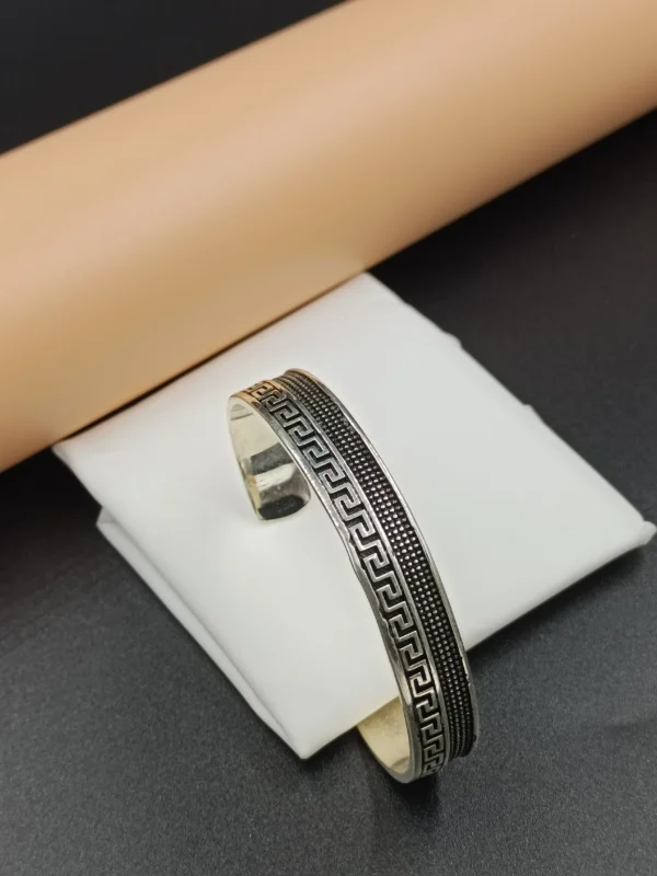 Men’s Silver Kada with Greek Pattern Design