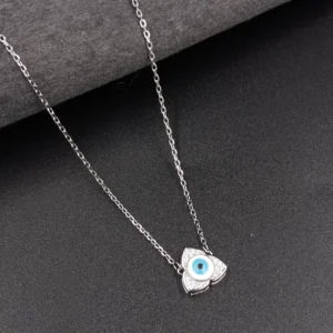 Silver Chain with Clover Evil Eye Pendant