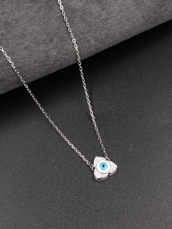 Silver Chain with Clover Evil Eye Pendant