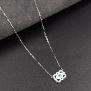 Silver Chain with Oval Evil Eye Pendant