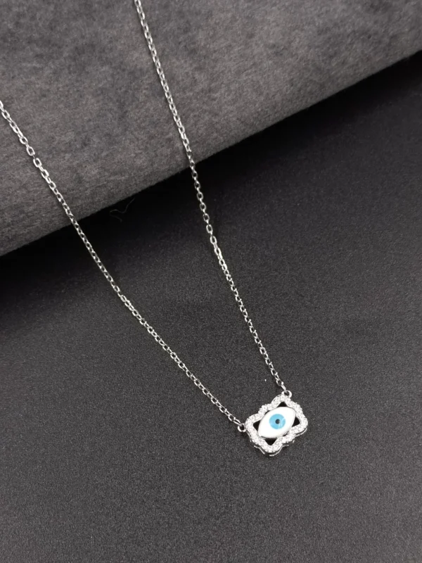 Silver Chain with Oval Evil Eye Pendant