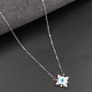Silver Chain with Star-Shaped Evil Eye Pendant