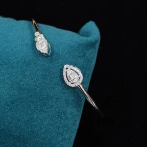 Elegant Silver Kada with Tear Drop Stones