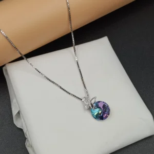 Butterfly Round Crystal Silver Necklace