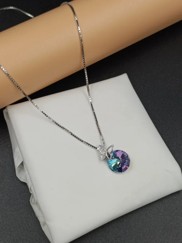 Butterfly Round Crystal Silver Necklace