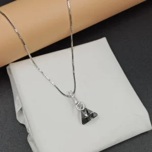 Black Crystal Silver Necklace for Women