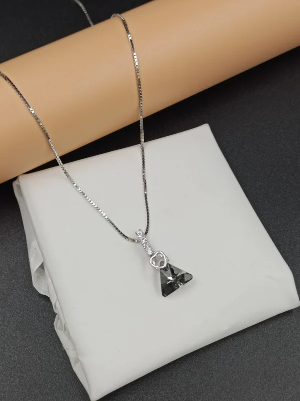 Black Crystal Silver Necklace for Women